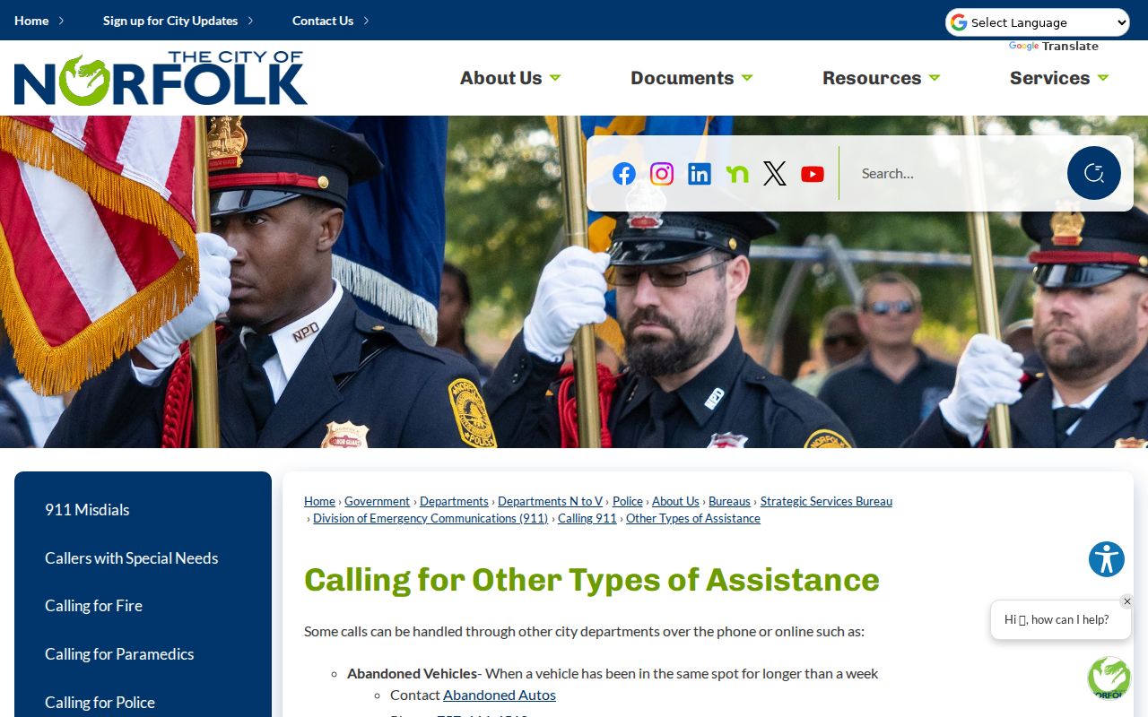 Norfolk City warrant records routing instructions on the official City help page