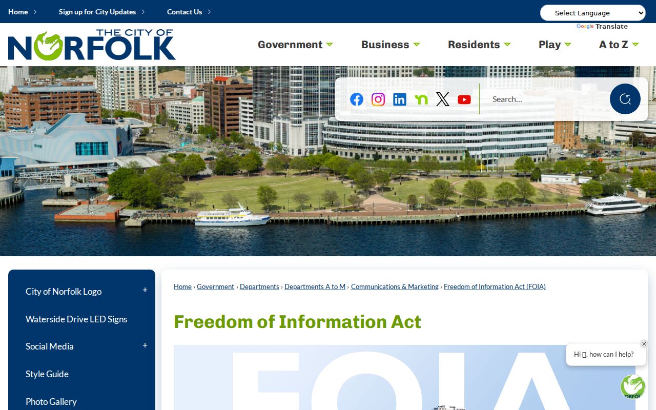 Norfolk City warrant records public request route on the City FOIA page