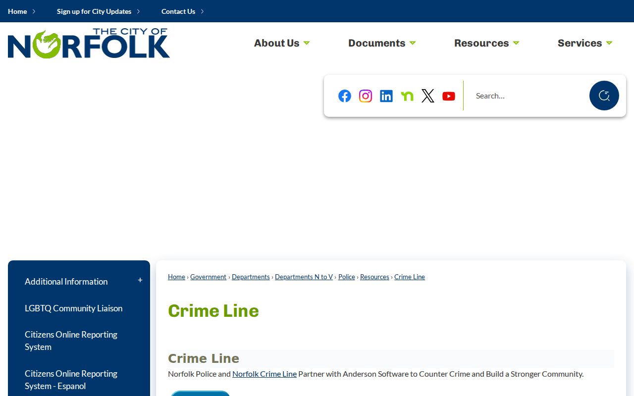 Norfolk City warrant records tip program information on the official Crime Line page