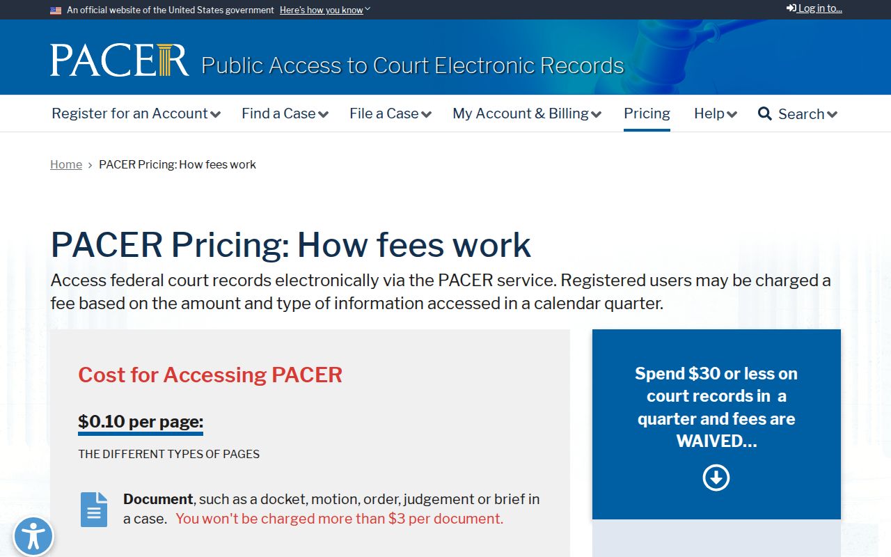 Norfolk City arrest warrant federal docket context in the official PACER search fee guide