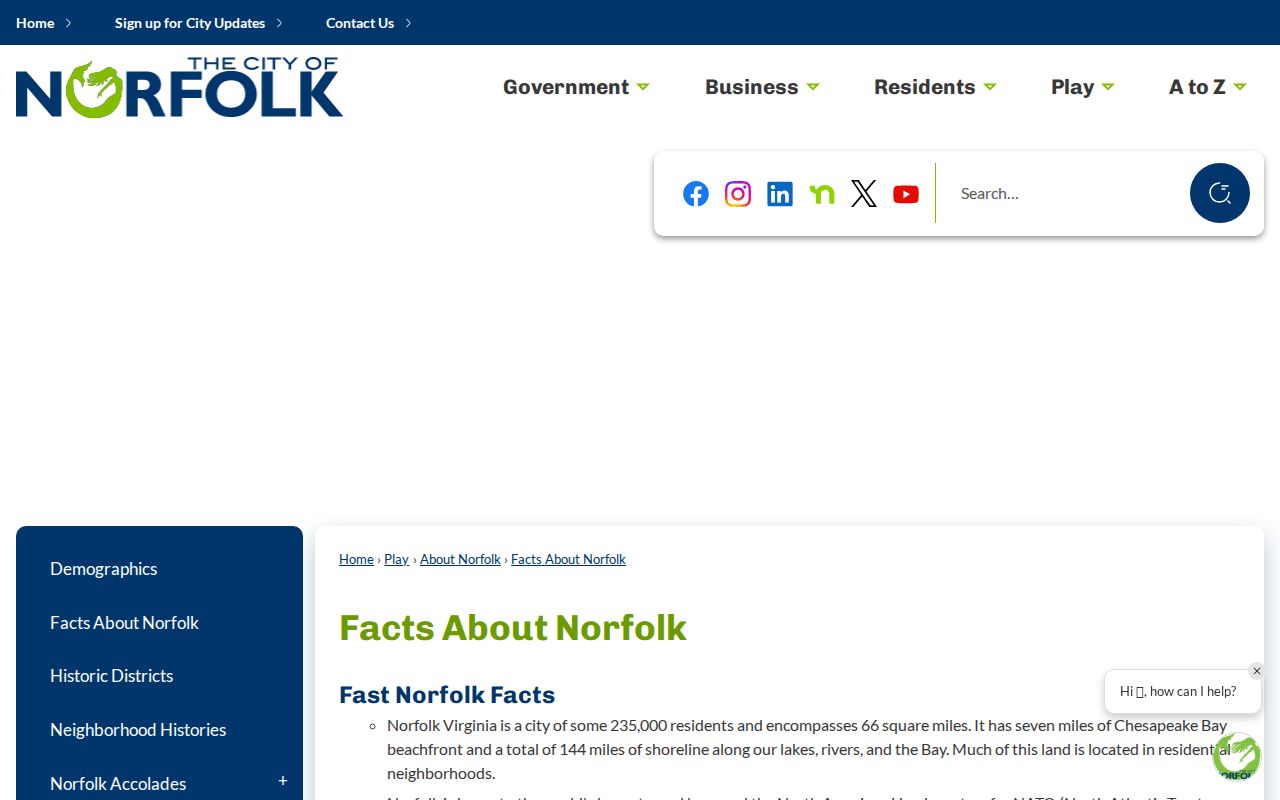 Norfolk City warrant records locality context from the official city facts page