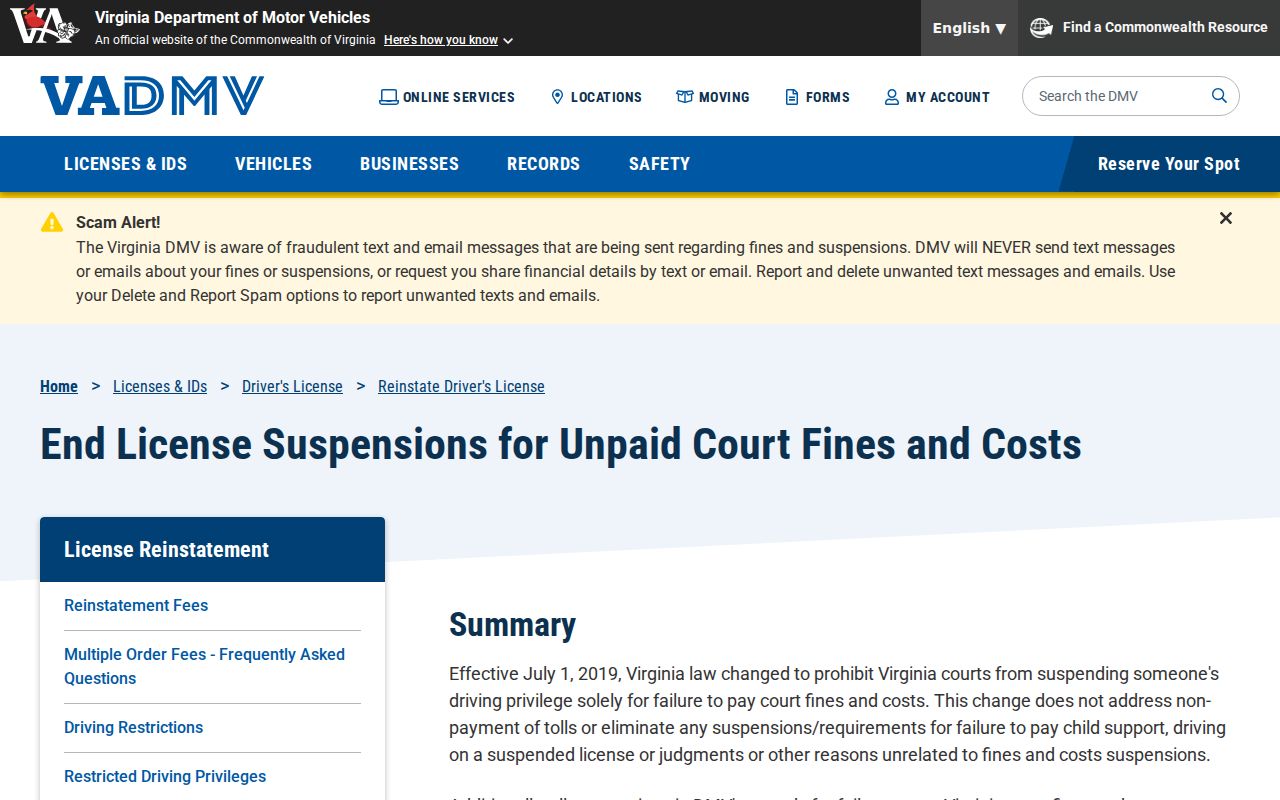 Norfolk City traffic warrant context in the Virginia DMV fines and costs rule